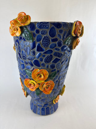 Mosaic Planter Yellow Roses