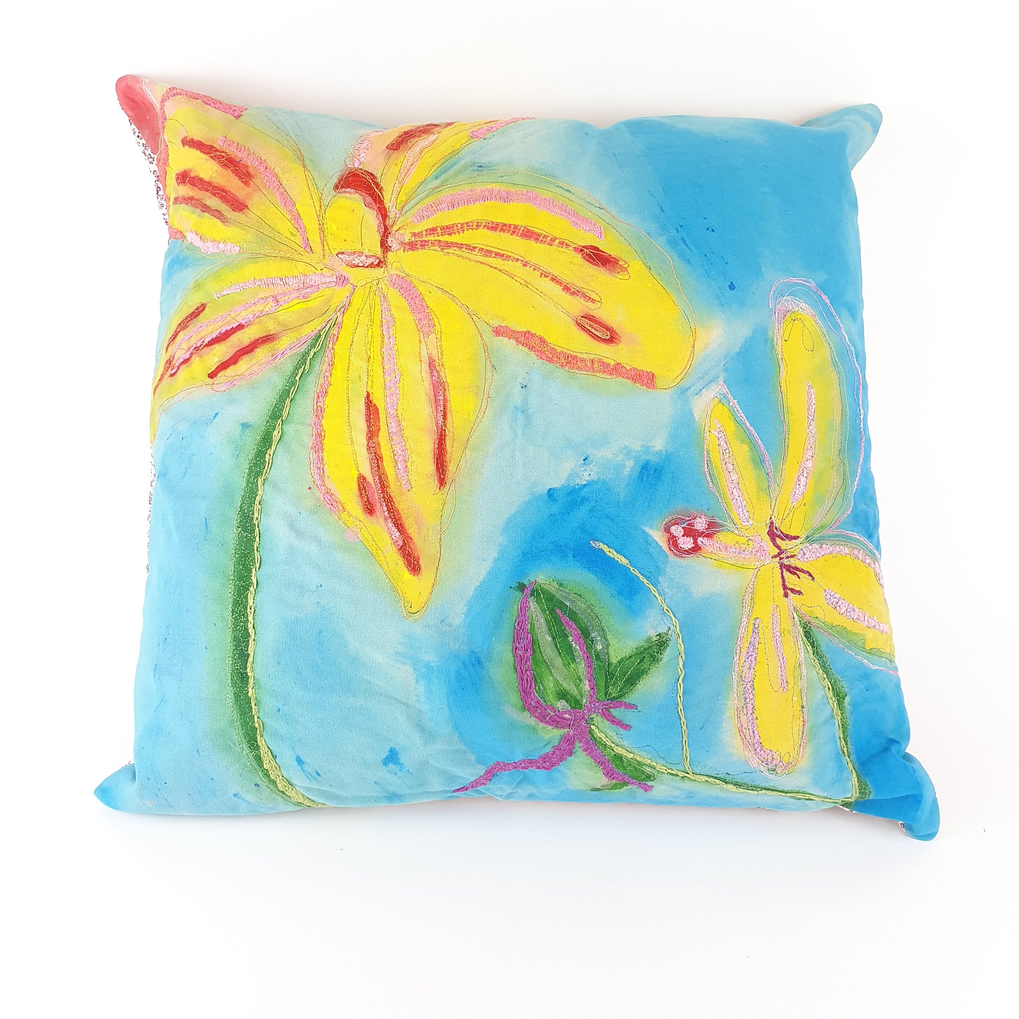 Yellow and Pinks  - Large Flower Cushion