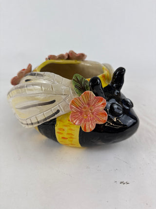 Planter - Bee Yellow with Pink flower