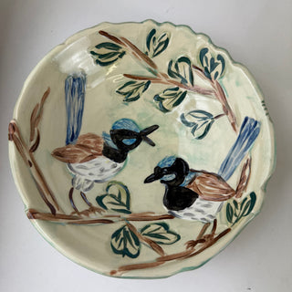 Carved bowl Med -Blue Fairy Wren