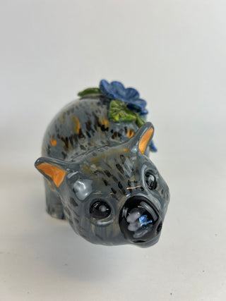 Animal Sculpture - Wombat Blue Flower