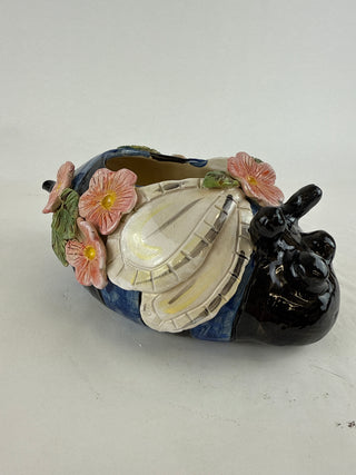 Planter - Blue Bee pink flower