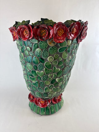 Mosaic Planter Red Roses