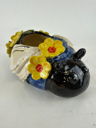 Planter - Blue Bee yellow Flower