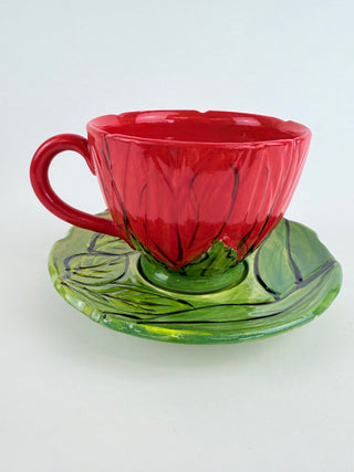 Flower Cup and Saucer - red