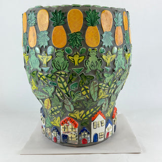 Mosaic Planter- Frogs and Houses