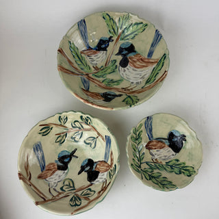 Carved bowl Large - Blue Fairy Wren