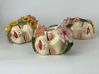 Head Planter - Pink and Yellow Flowers