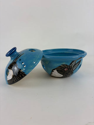 Mosquito Coil Holder - Magpies on blue