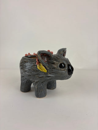 Animal Sculpture - Wombat planter Pink Flowers