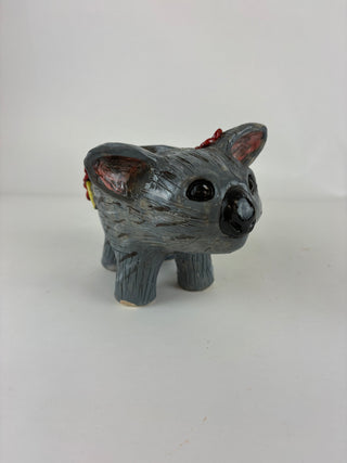 Animal Sculpture - Wombat planter Red Flowers