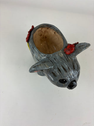 Animal Sculpture - Wombat planter Red Flowers