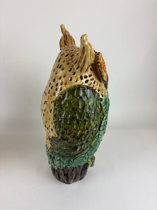 Animal Sculpture - Great Horned Owl Green
