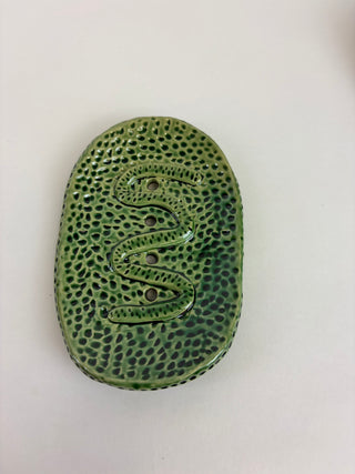 Soap Dish - Green Squiggle texture