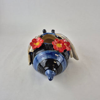 Planter - Blue Bee & Red Flowers