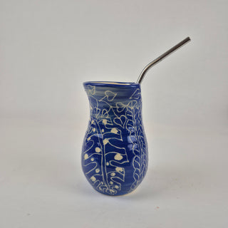 Tumbler With Straw - Blue & White