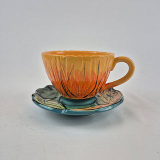 Flower Cup and Saucer - yellow/orange