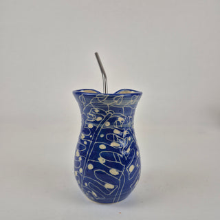 Tumbler With Straw - Blue & White