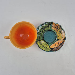 Flower Cup and Saucer - yellow/orange