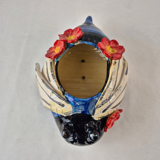 Planter - Blue Bee & Red Flowers