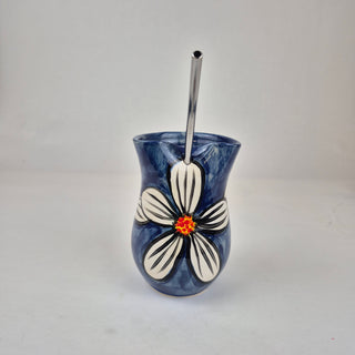 Tumbler With Straw - White Daisy