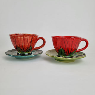 Flower Cup and Saucer - Red