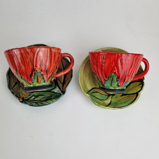 Flower Cup and Saucer - Red