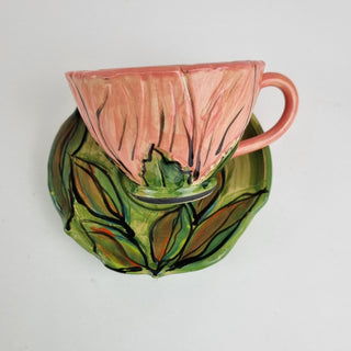 Flower Cup and Saucer - Coral