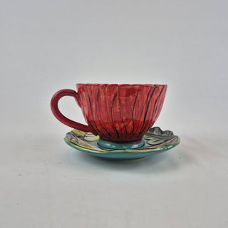 Flower Cup and Saucer - Red
