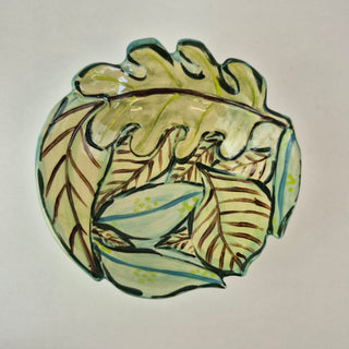 Carved bowl Medium - Green Leaves