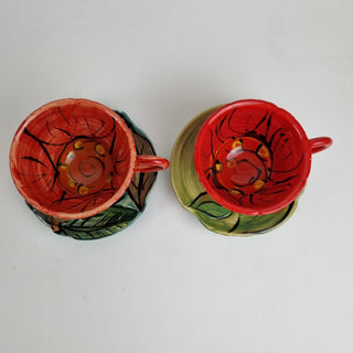 Flower Cup and Saucer - Red